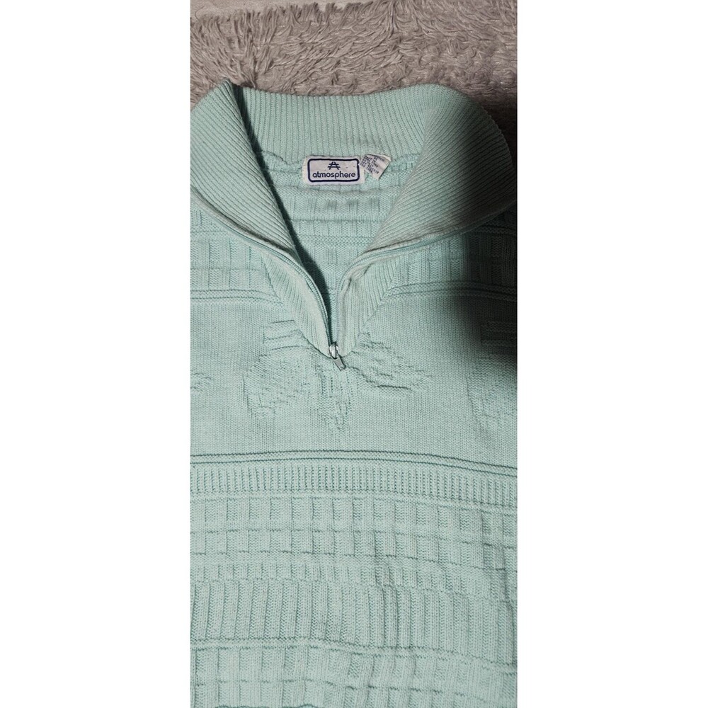 VTG Womens Medium Teal Aqua Cable Knit Sweater 1/4 Zip Cottage Grandmacore - Picture 5 of 6